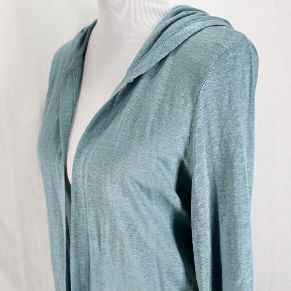 Tahari Hooded Linen Cardigan Womens Sz L Blue Long Sleeve Open Front Lightweight - Picture 4 of 7